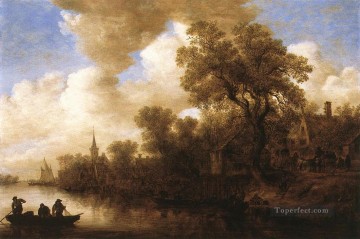 ヤン・ファン・ホイエン Painting - 川の風景 ヤン・ファン・ホイエン